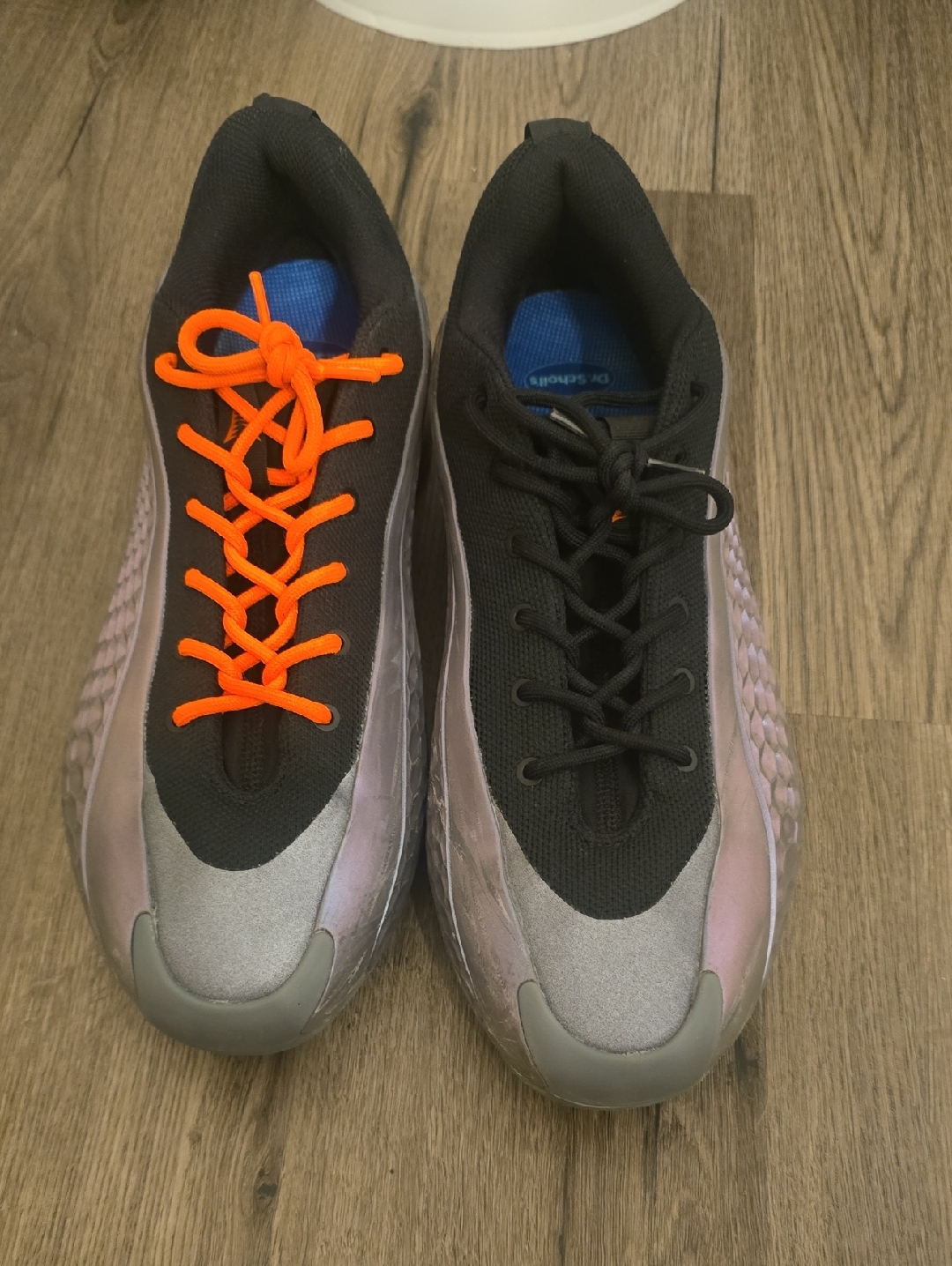 Iridescent Runner Sneakers With Neon Orange Lace